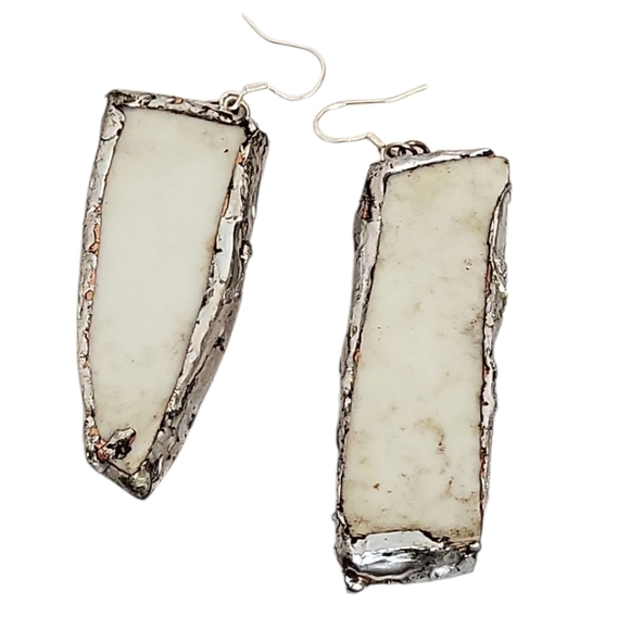 FloralPastel Bar Earrings Upcycled Vintage China Jewelry Silver-Plated Porcelain - Picture 3 of 4